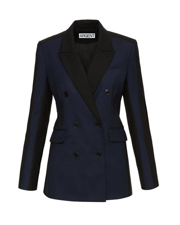 argent colorblocked double breasted blazer midnight and black