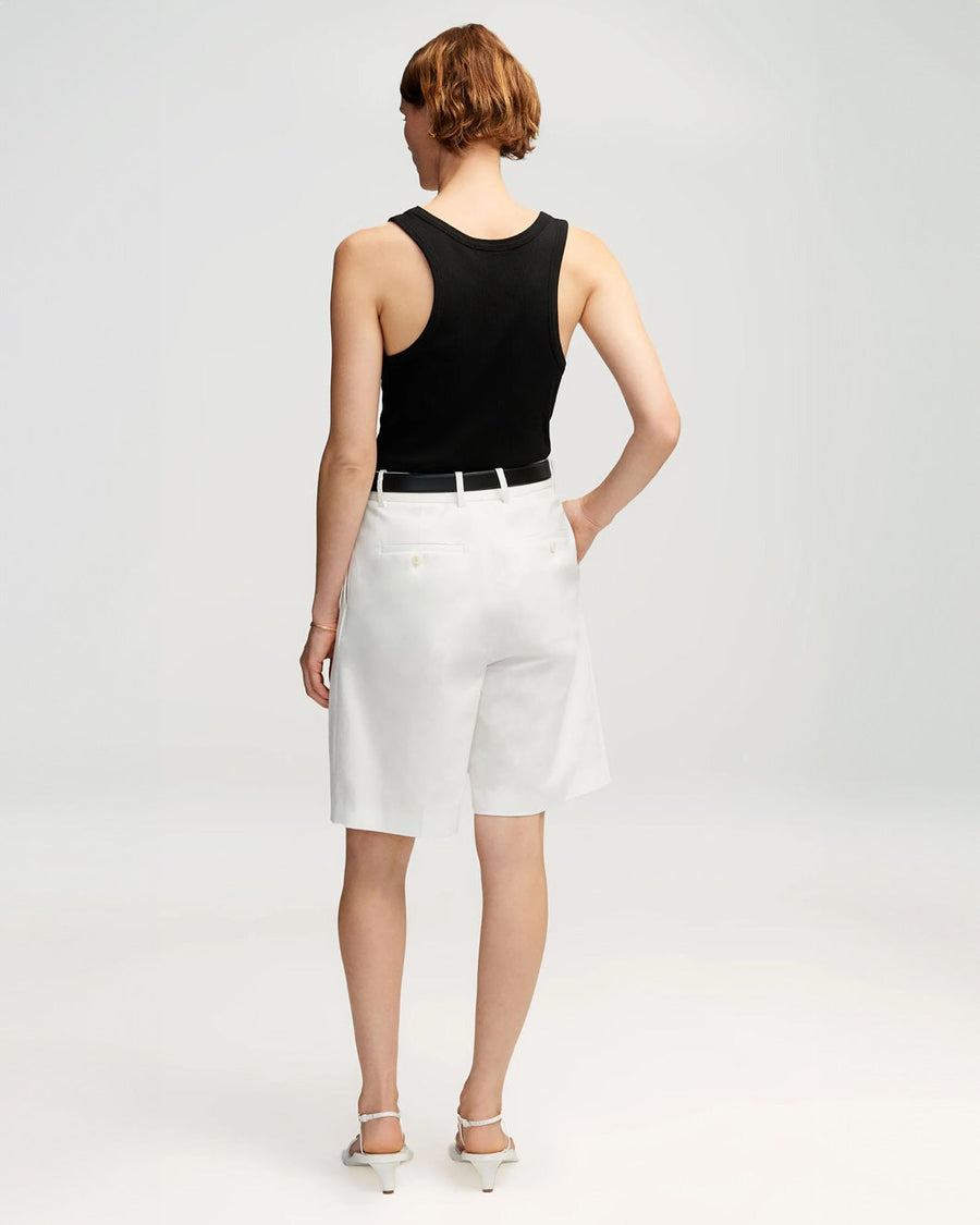 argent Pleated Short Cotton Twill Ivory white on figure back
