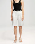 argent Pleated Short Cotton Twill Ivory white on figure front