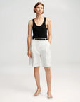argent Pleated Short Cotton Twill Ivory white on figure front
