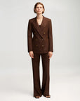 argent Prince Trouser Seasonless Wool Chocolate brown on figure front with blazer