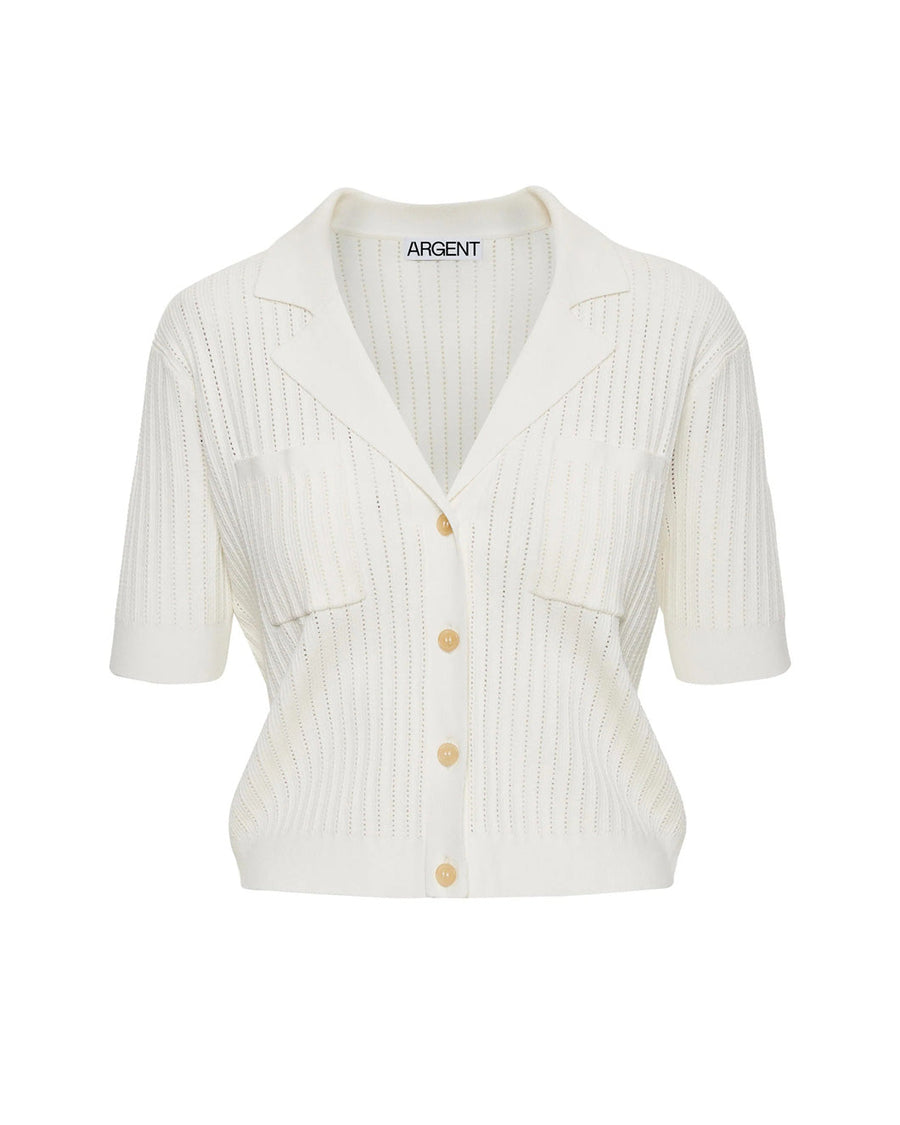 argent collared pocket knit top ivory