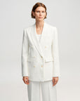 argent Double Breasted Blazer Ivory textured linen on figure front
