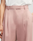 argent pleat trouser dusty pink on figure front detail