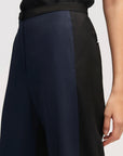 argent colorblocked jones trouser blue and black pants on figure front detail