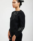 batsheva bow jacquard sweater black