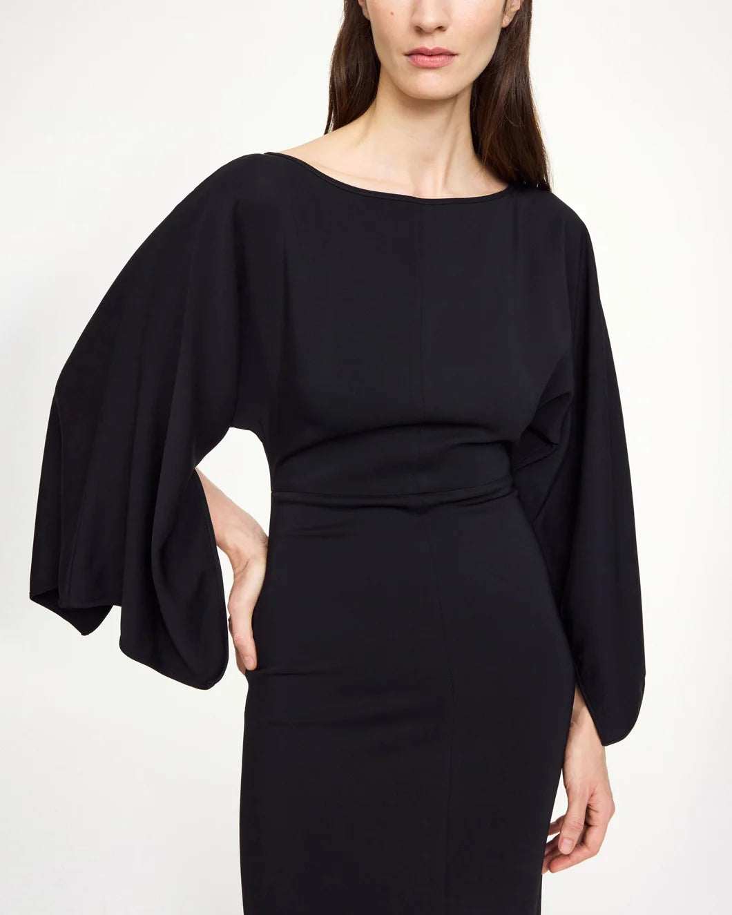 by malene birger hella maxi bell sleeve dress black on model front