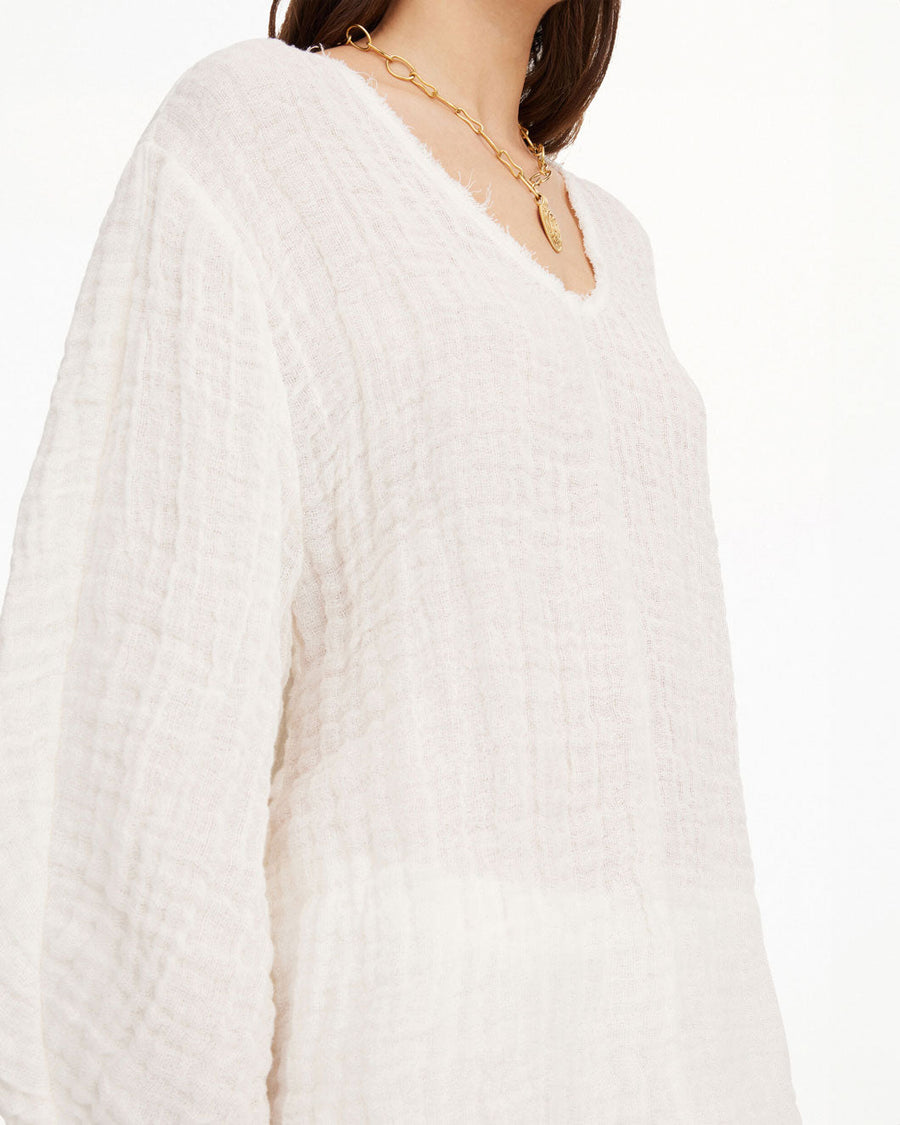 by malene birger mikala organic linen blouse white on figure side