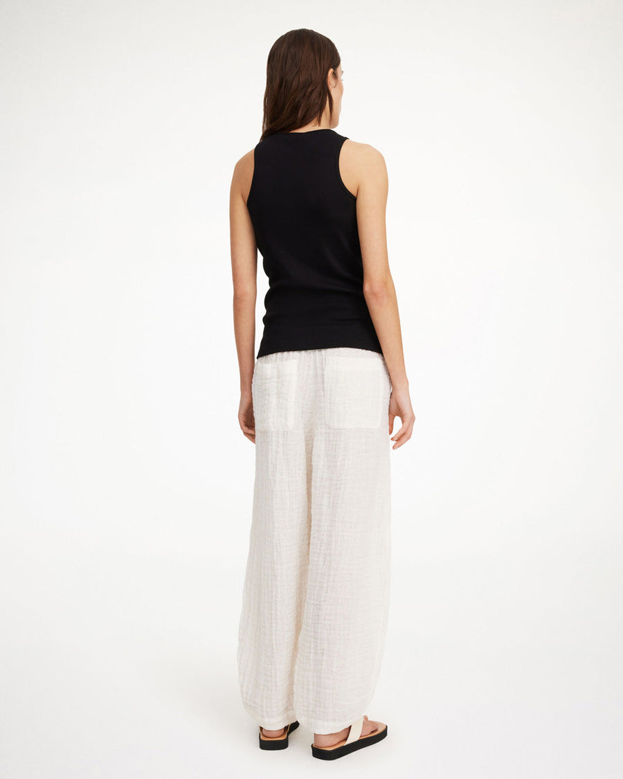 by malene birger Mikele Organic Linen Trousers white on figure back