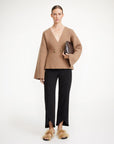 by malene birger tinley wool cardigan tobacco brown on figure front