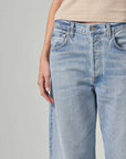 citizens of humanity ayla baggy light denim on figure front detail