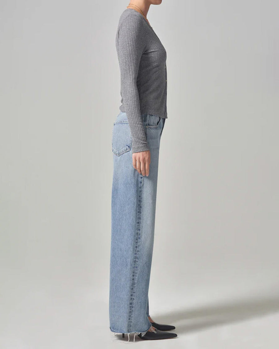 citizens of humanity ayla split hem in mojave it indigo medium blue wash jeans on figure model side