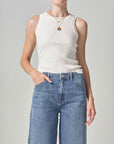 citizens of humanity isabel rib tank pashina off white top on figure front detail