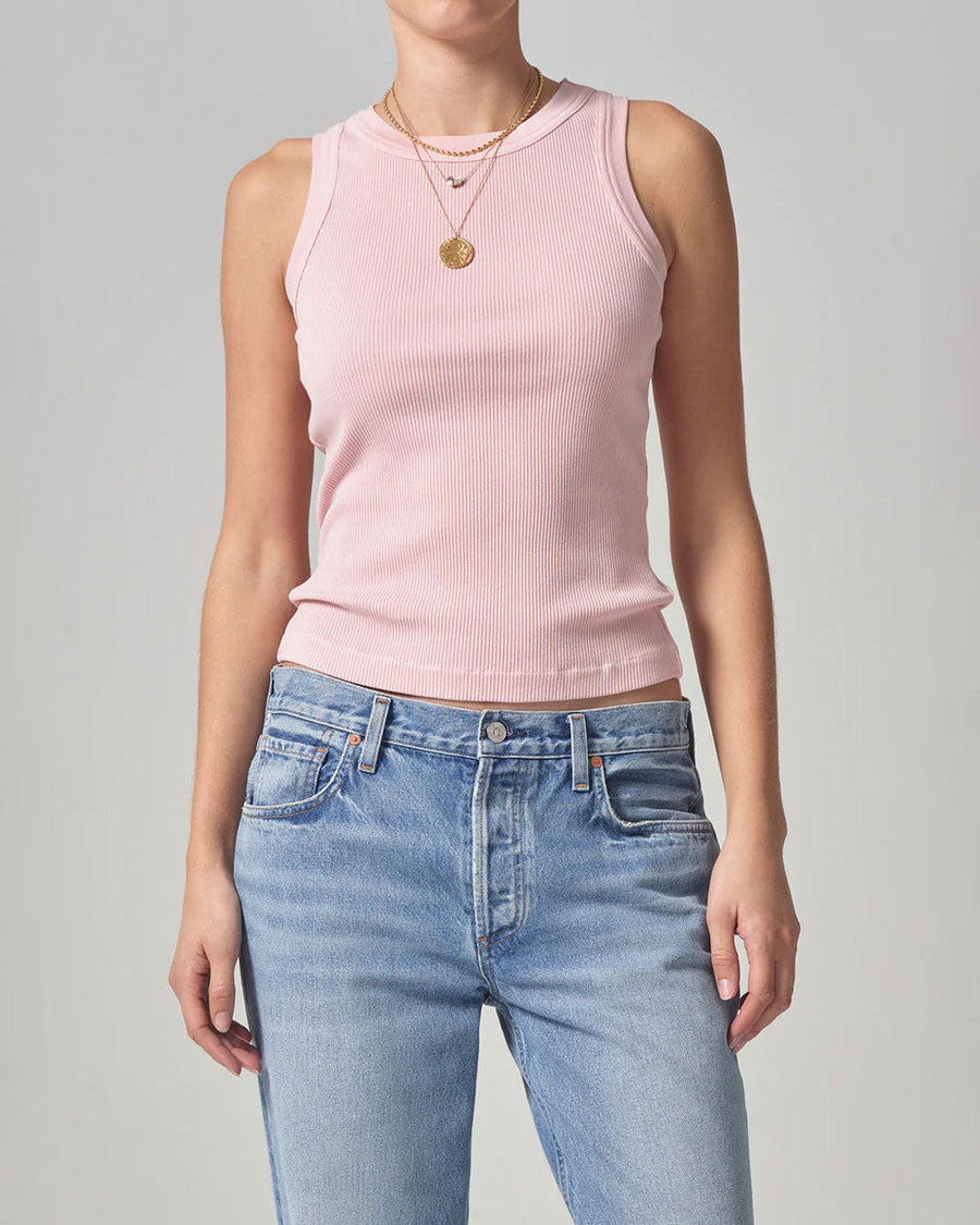  citizens of humanity Isabel rib tank roselle it pink top on figure front detail