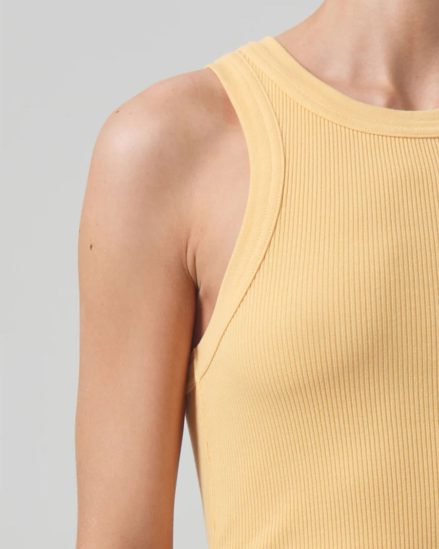 citizens of humanity isabel rib tank tangelo yellow on figure detail