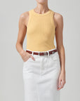 citizens of humanity isabel rib tank tangelo yellow on figure front