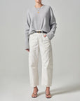 citizens of humanity marcelle low slung cargo in sateen pashima off white pants on figure front