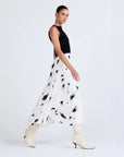 derek lam Phoebe Sleeveless Mixed Media Midi Dress black and white on figure side