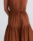 margaret waist tie sleeveless midi dress brown figure detail