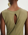 dorothee schumacher simply timeless dress dark shiny khaki green dress on figure back