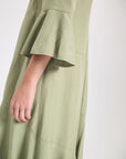 dorothee schumacher summer cruise dress pale khaki green on figure side sleeve detail