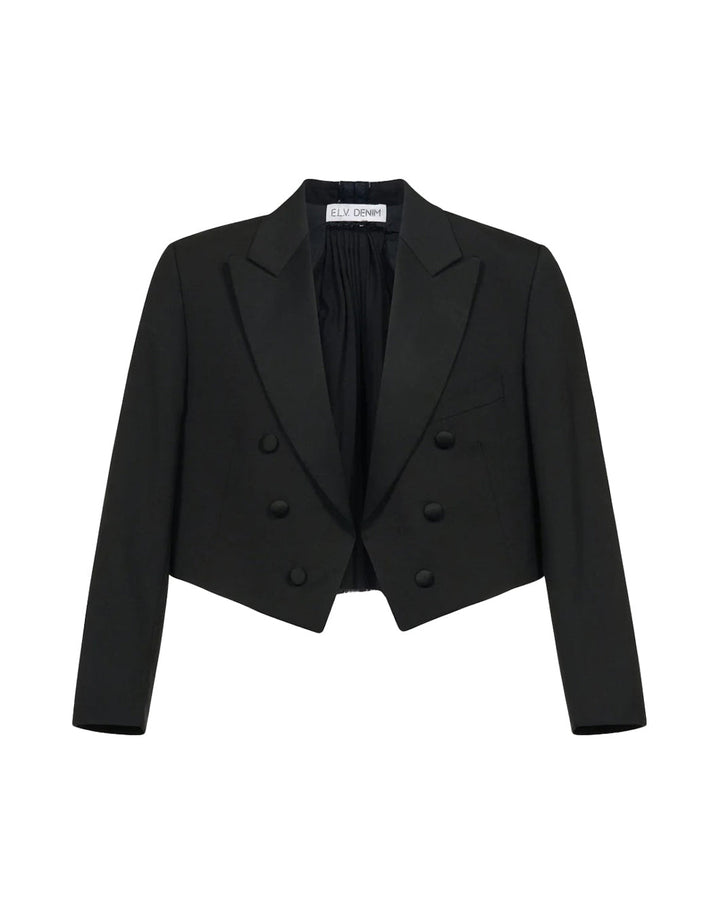 elv denim oversized pleated tux jacket black