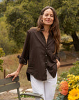 frank and eileen relaxed button up shirt brown front