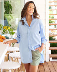 frank and eileen shirley oversized button up blue on figure front