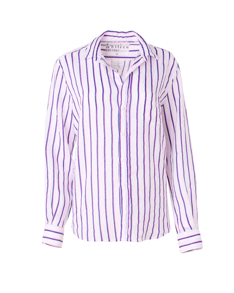 frank and eileen neon-pink and blue stripe eileen woven button up