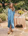 frank and eileen rory maxi shirt dress med denim figure front