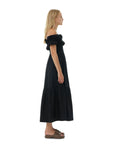 ganni Cotton Poplin Long Smock Dress black on figure side