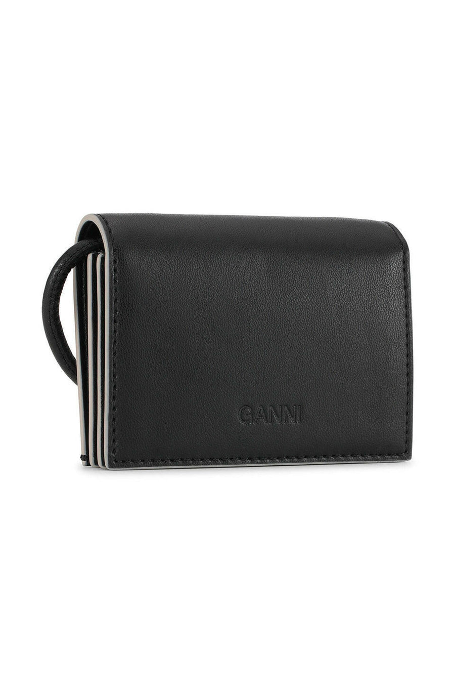 ganni bou wallet on strap black