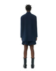 ganni navy blue light oversized solid blazer on figure back