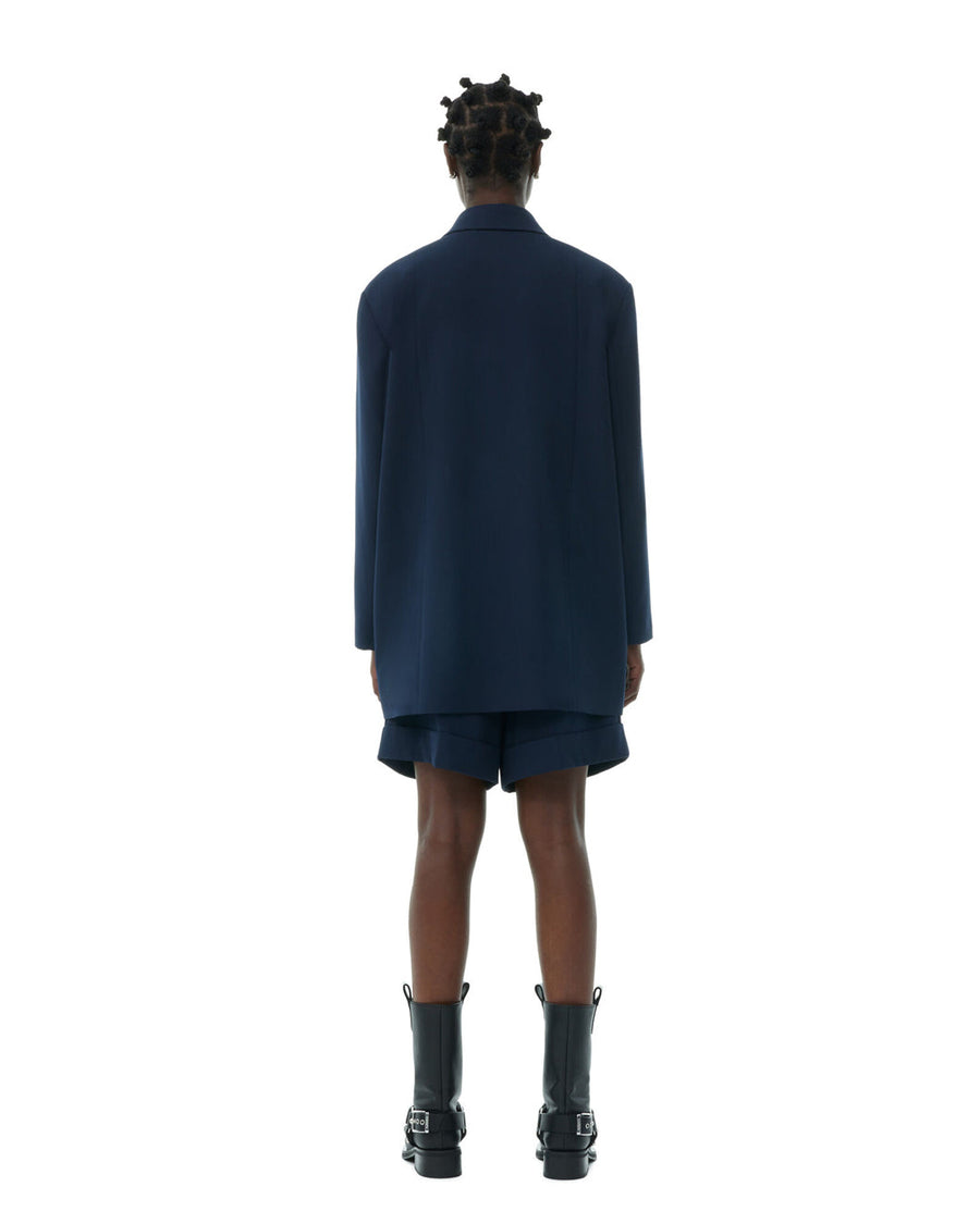 ganni navy blue light oversized solid blazer on figure back