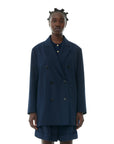 ganni navy blue light oversized solid blazer on figure front