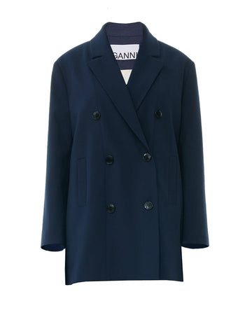 ganni navy blue light oversized solid blazer