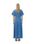 ganni future denim maxi dress mid blue stone dress on figure back