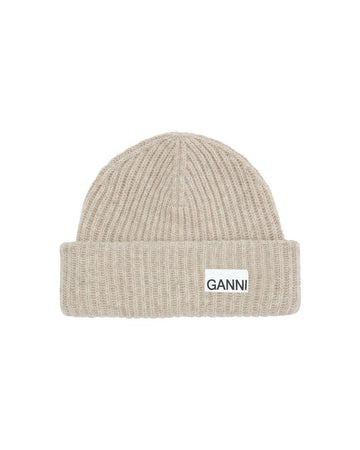 ganni light structured rib knit beanie