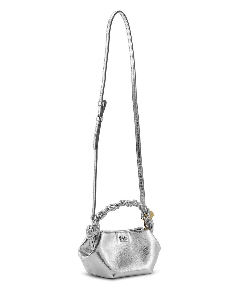 ganni bou bag mini silver bag with strap