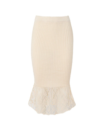 ganni thin cotton lace midi skirt egret beige skirt cream
