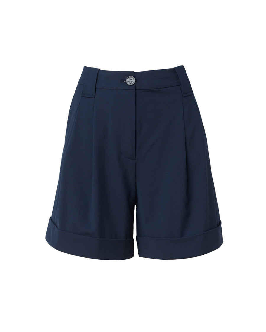 ganni navy blue light solid shorts