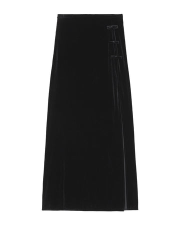 ganni velvet jersey small bow maxi skirt black front