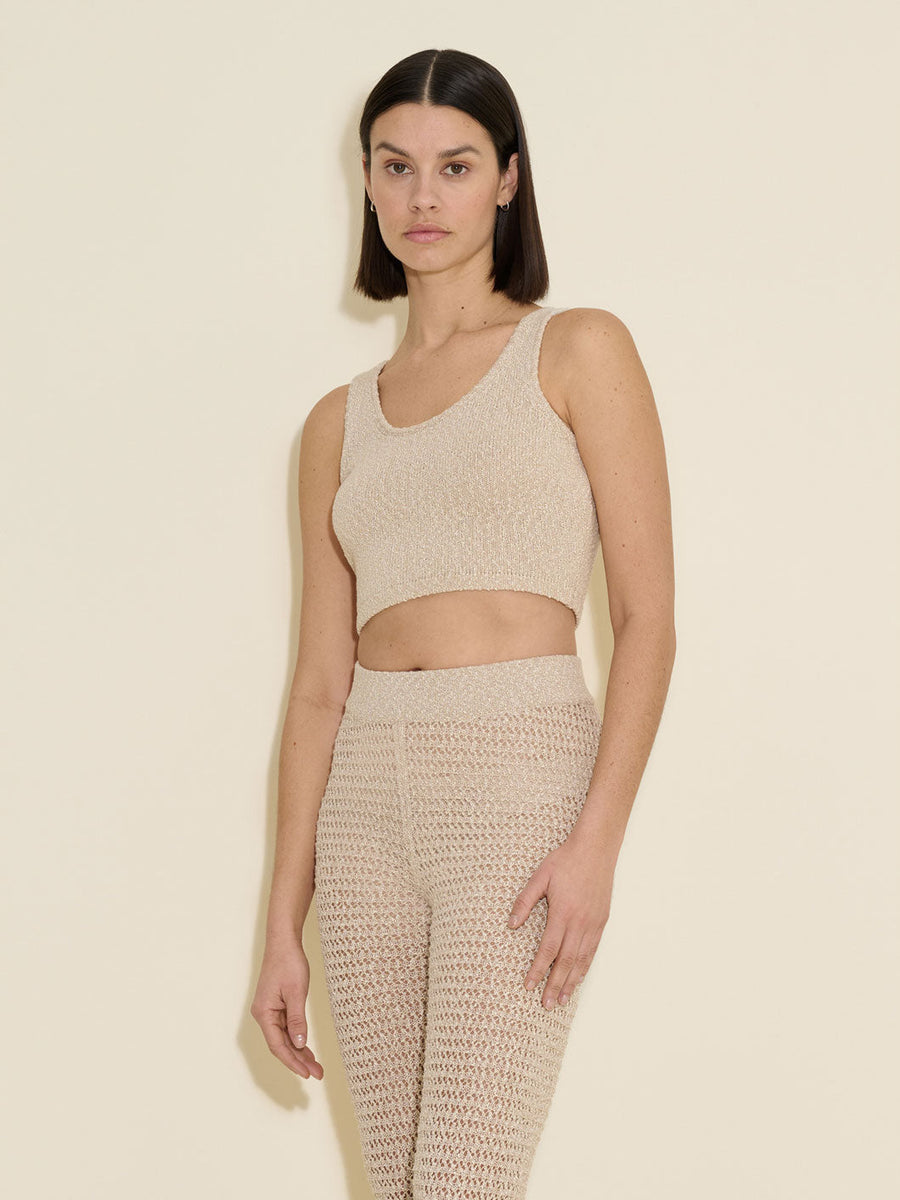 holzweiler cenci crochet knit top white on figure front detail