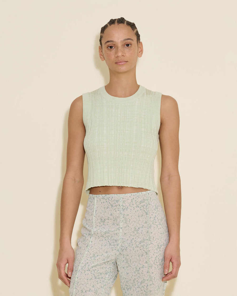 holzweiler cumo cropped knit top green front on figure