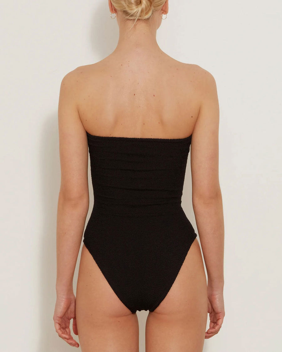 hunza g brooke one piece swimsuit strapless black on figure back