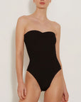 hunza g brooke one piece swimsuit strapless black on figure front