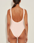 hunza g domino one piece swimsuit blush pink on figure back