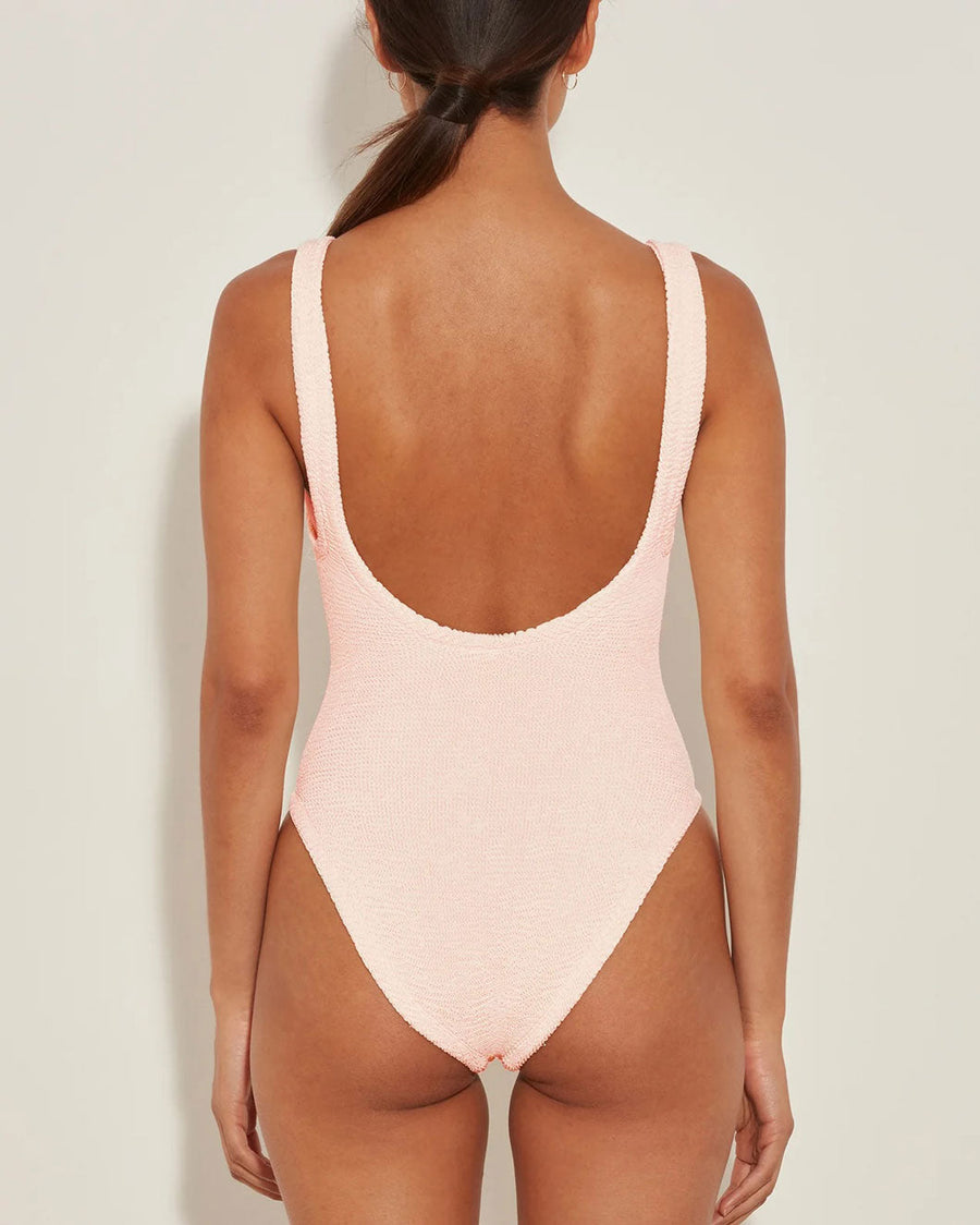 hunza g domino one piece swimsuit blush pink on figure back