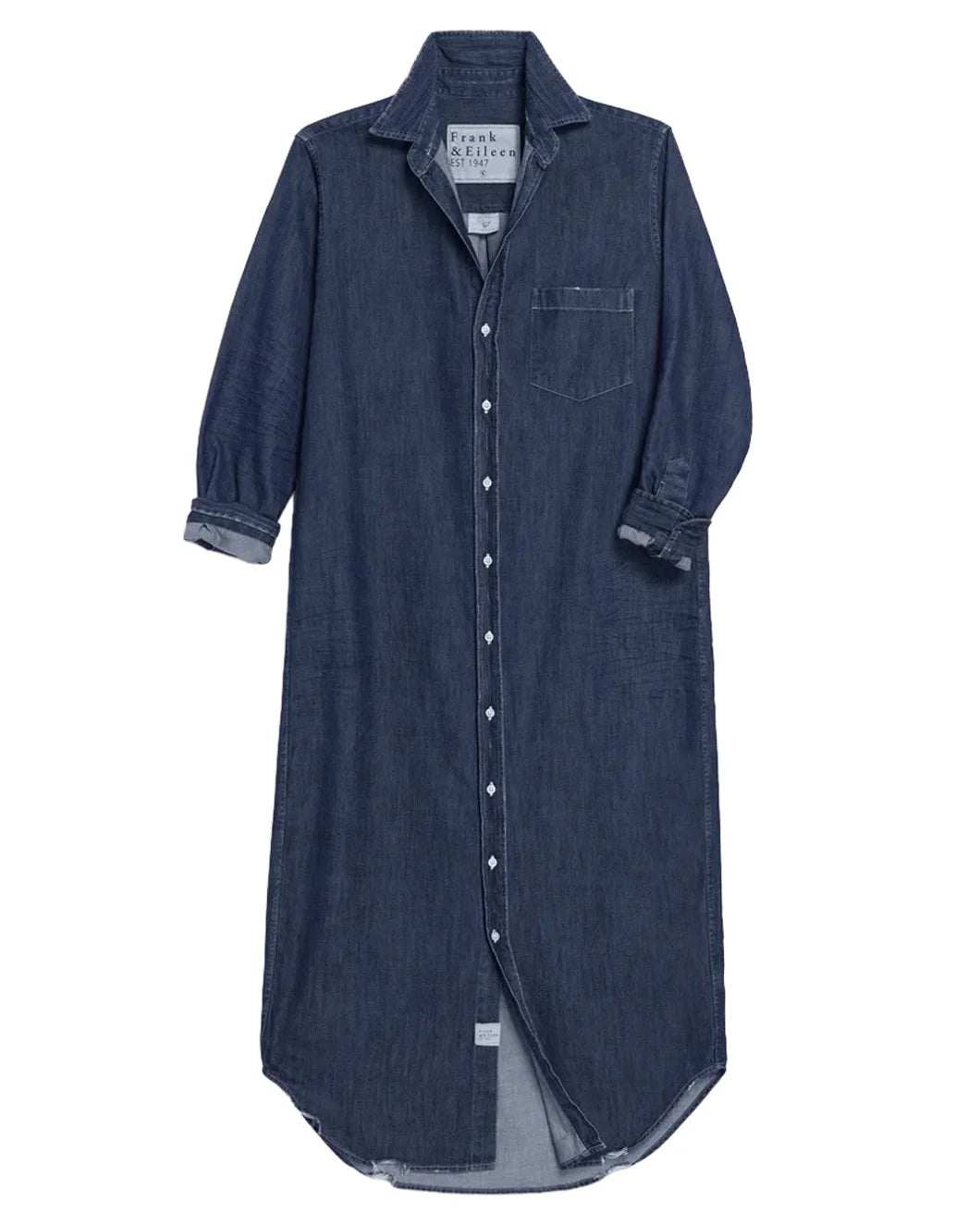 FRANK AND EILEEN Rory Maxi Shirtdress Vintage Dark Indigo Wash isolated