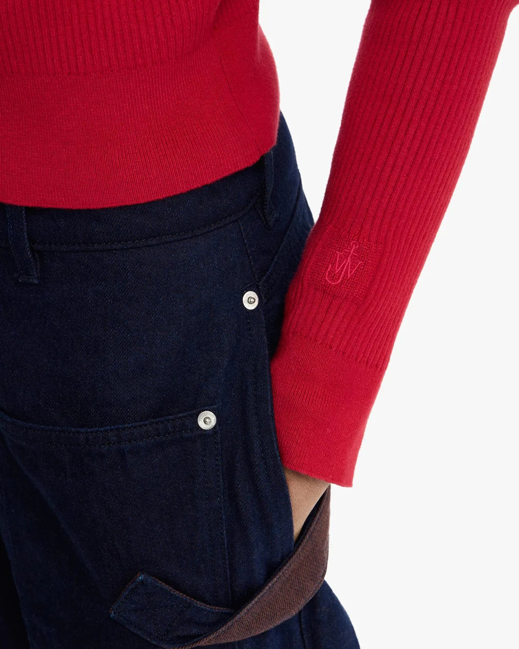 jw anderson Fitted Zip Up Cardigan crimson red sleeve detail